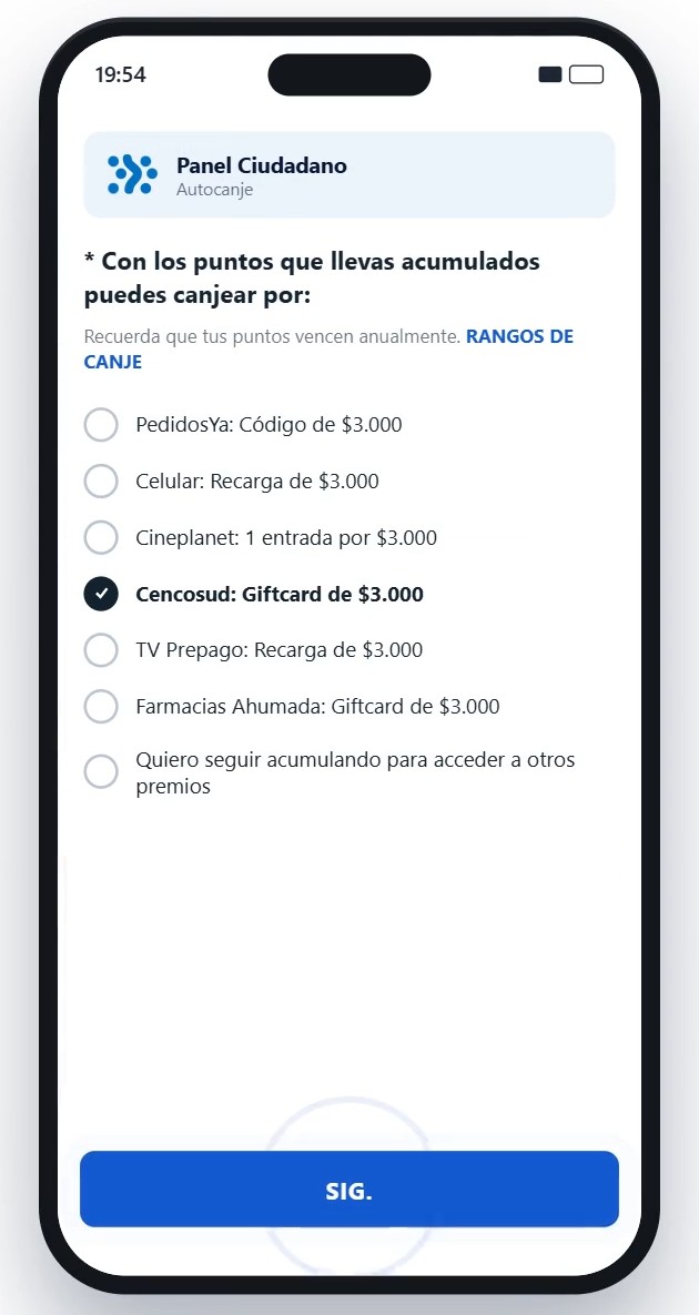 Paso 4: elige tu premio entre las opciones disponibles